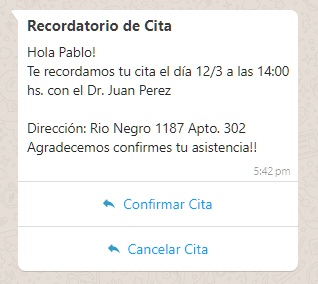 Vista del mensaje en WhatsApp del paciente